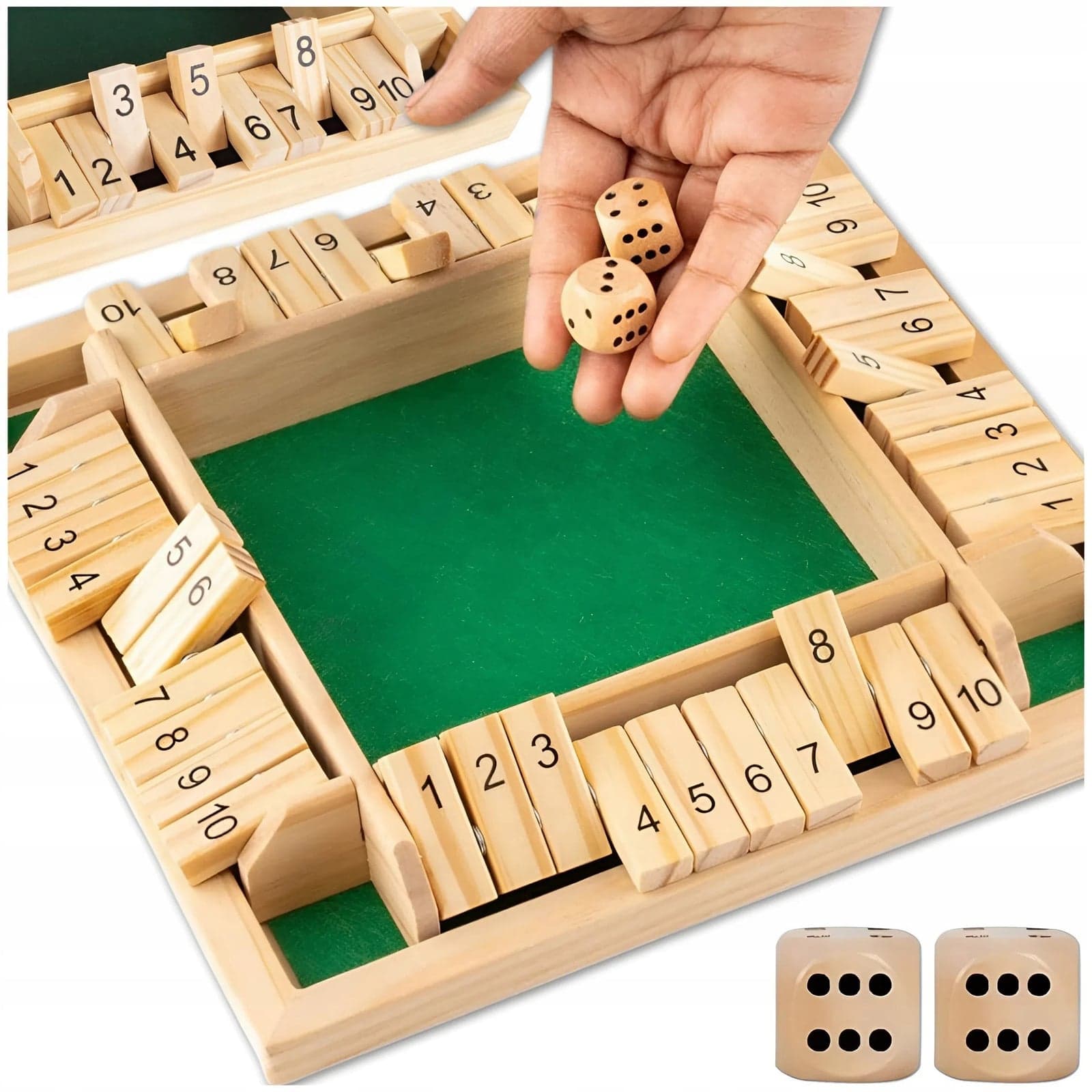 Drewniana gra Shut the Box z kostkami