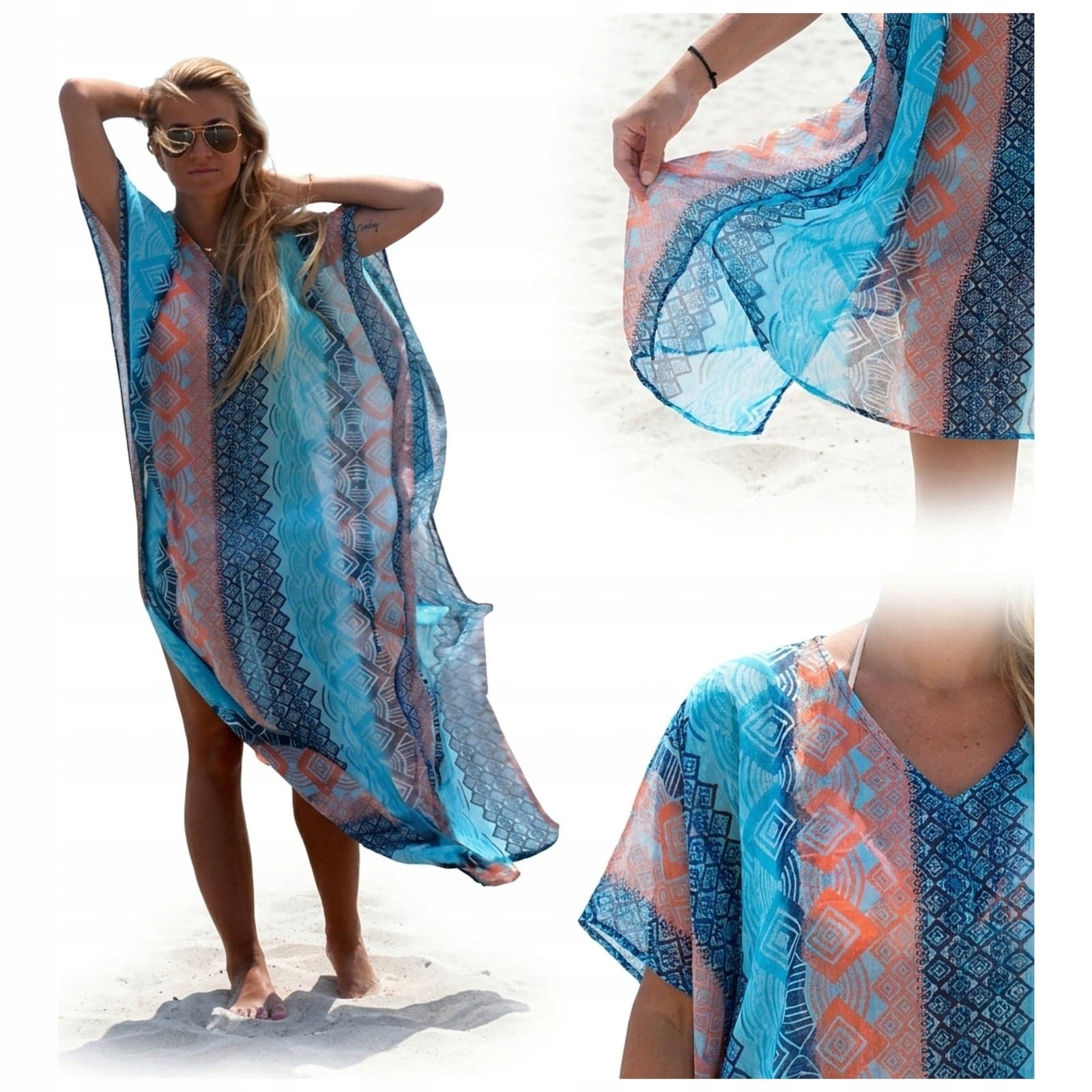 Sukienka plażowa pareo boho w wielokolorowym wzorze